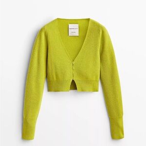 Massimo Dutti Studio Lime Green Women's Cashmere Cropped Cardigan
